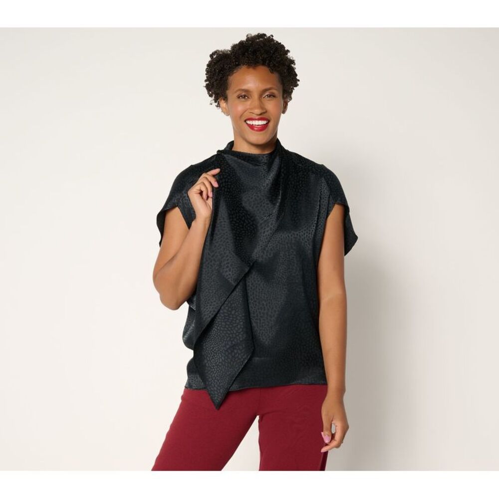 Carla Rockmore Collection Women's Top Sz 2XS (XXS) Draped Jacquard Black